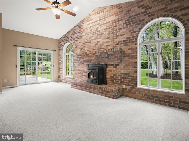 13148 Isle Of Mann Way, Highland, MD 20777 - unfurnished living room featuring high vaulted ceiling, healthy amount of natural light, carpet, and a ceiling fan