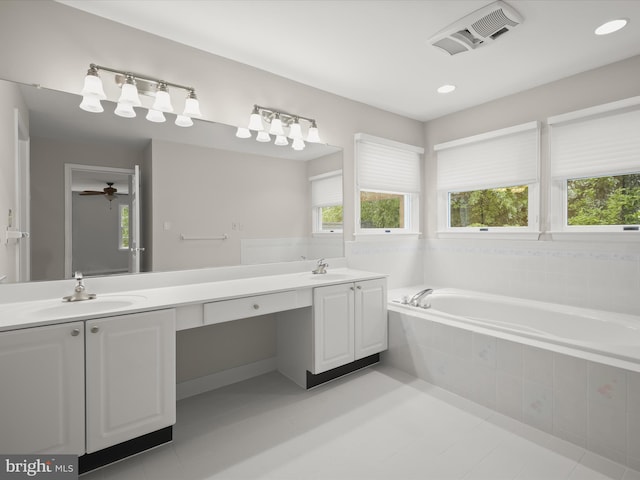 13148 Isle Of Mann Way, Highland, MD 20777 - full bath featuring double vanity, healthy amount of natural light, a garden tub, and recessed lighting