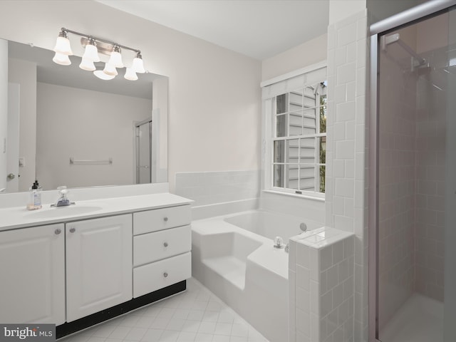 13148 Isle Of Mann Way, Highland, MD 20777 - full bath featuring vanity, a shower stall, a bath, and tile patterned floors