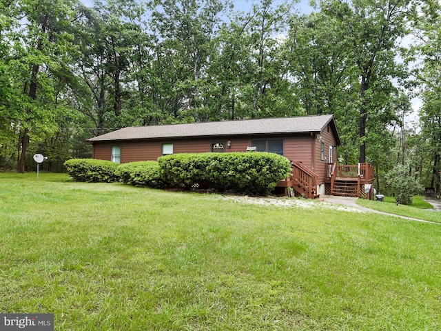 427 Oak Dale Ct, Capon Bridge, WV 26711 - view of front of property with a deck, a front yard, and stairway