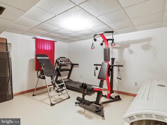 427 Oak Dale Ct, Capon Bridge, WV 26711 - workout area featuring baseboards and a drop ceiling