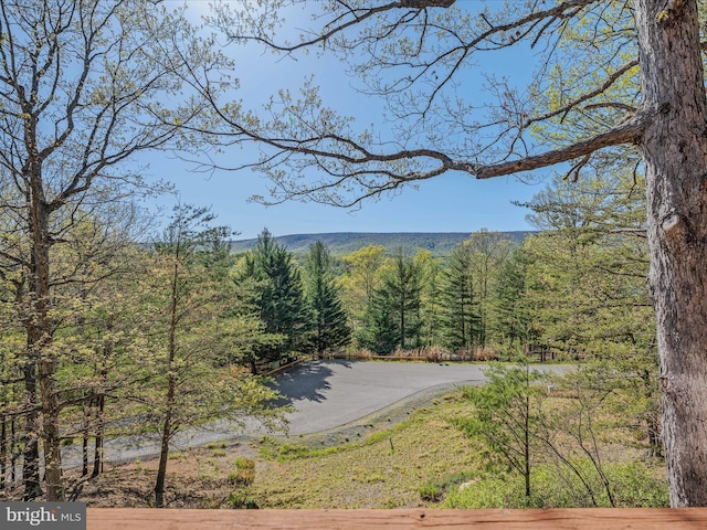 exterior space featuring a view of trees