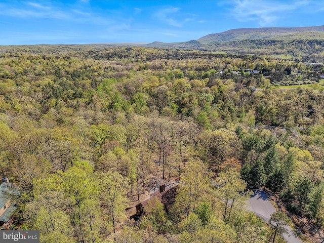 aerial view with a mountain view and a forest view
