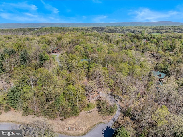 drone / aerial view featuring a view of trees