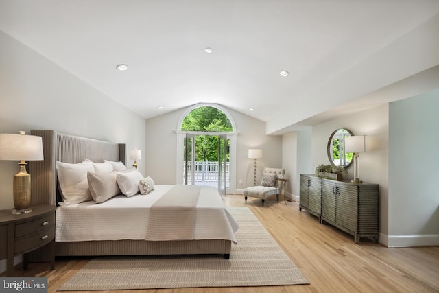 6530 Heather Brook Ct, Mclean, VA 22101 - bedroom featuring baseboards, vaulted ceiling, recessed lighting, and wood finished floors