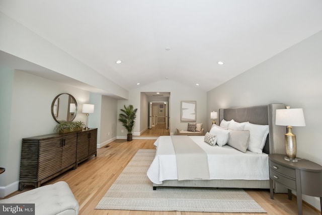 6530 Heather Brook Ct, Mclean, VA 22101 - bedroom featuring light wood-style floors, recessed lighting, baseboards, and vaulted ceiling