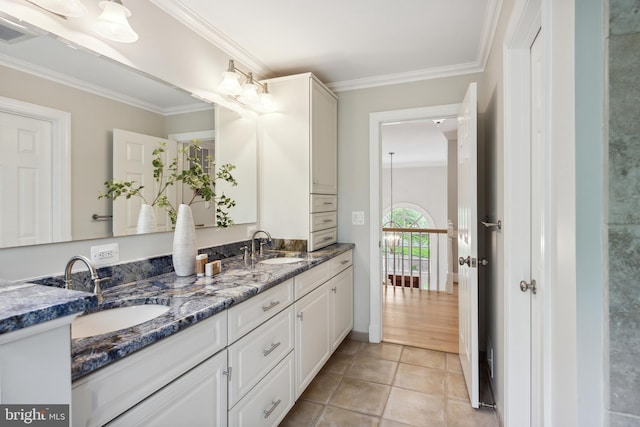 6530 Heather Brook Ct, Mclean, VA 22101 - bathroom with crown molding, visible vents, and a sink
