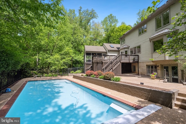 6530 Heather Brook Ct, Mclean, VA 22101 - view of pool with fence, a fenced in pool, french doors, and stairs