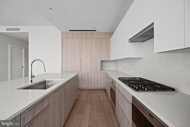 301 S Broad St Unit 1901-2, Philadelphia, PA 19107 - kitchen with stainless steel appliances, a sink, light wood-type flooring, visible vents, and modern cabinets