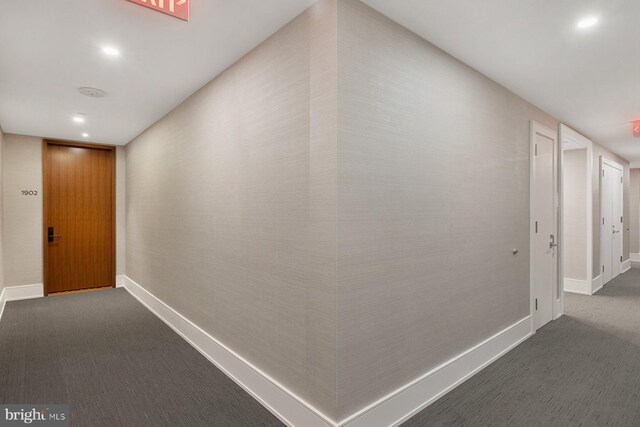 301 S Broad St Unit 1901-2, Philadelphia, PA 19107 - hallway featuring recessed lighting, dark colored carpet, and baseboards