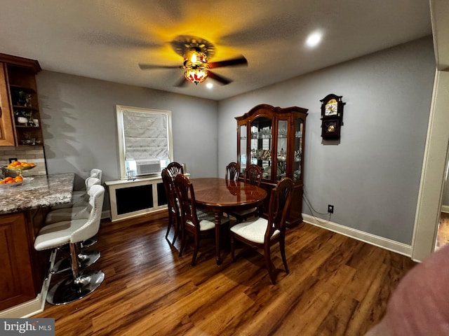 766 President, Lawrenceville, NJ 08648 - dining space featuring recessed lighting, a ceiling fan, baseboards, cooling unit, and dark wood-style flooring