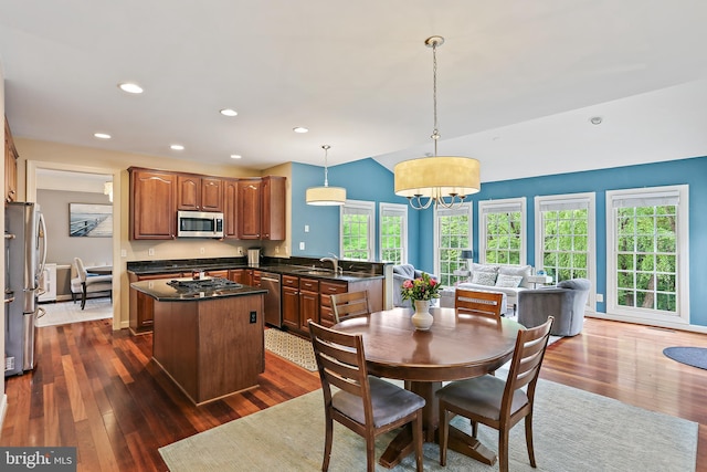 11373 Bishops Gate Ln, Laurel, MD 20723 - dining room featuring dark wood-style flooring, recessed lighting, and a chandelier
