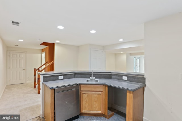 11373 Bishops Gate Ln, Laurel, MD 20723 - kitchen with dishwasher, a sink, baseboards, recessed lighting, and dark countertops