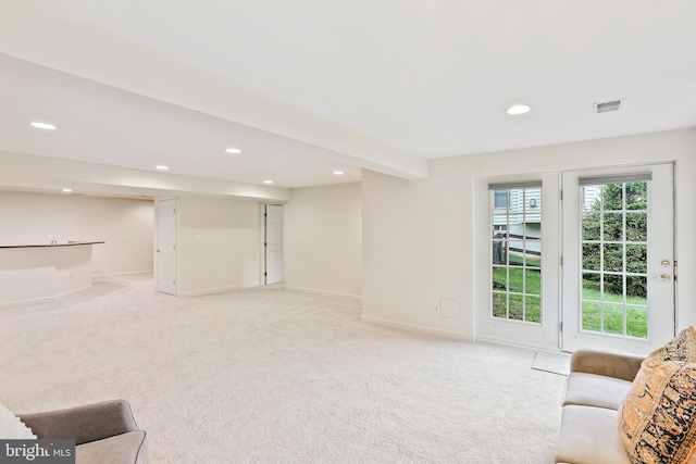 11373 Bishops Gate Ln, Laurel, MD 20723 - living area featuring recessed lighting, light carpet, and baseboards
