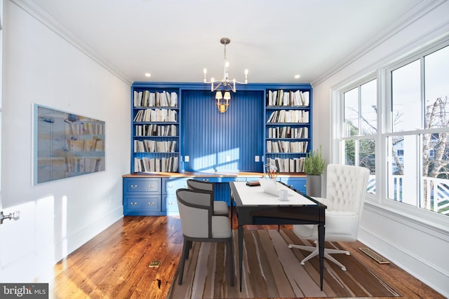 13 Sugarvale Way, Lutherville Timonium, MD 21093 - home office featuring baseboards, visible vents, an inviting chandelier, and crown molding