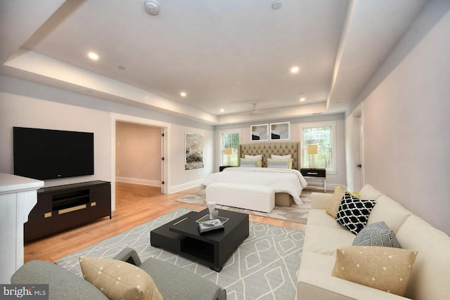 13 Sugarvale Way, Lutherville Timonium, MD 21093 - bedroom with baseboards, wood finished floors, a tray ceiling, and recessed lighting