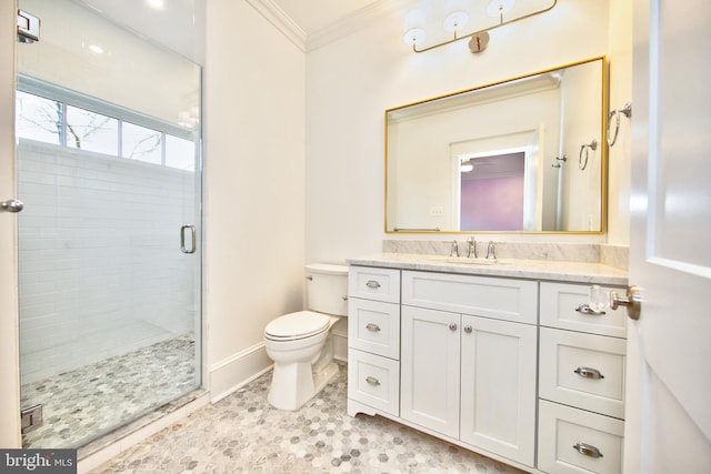 13 Sugarvale Way, Lutherville Timonium, MD 21093 - full bathroom with toilet, baseboards, a shower stall, crown molding, and vanity