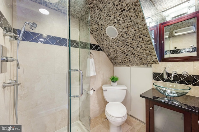2331 Cambridge Walk, Baltimore, MD 21224 - full bath featuring toilet, tile walls, decorative backsplash, a shower stall, and vanity