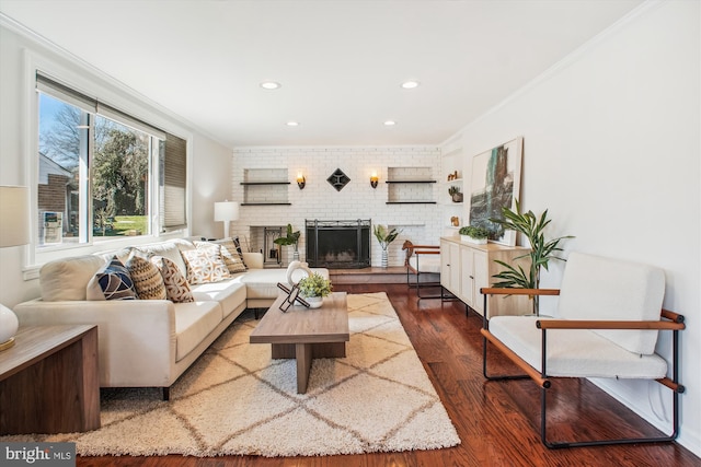 6813 Chestnut Ave, Falls Church, VA 22042 - living area featuring recessed lighting, crown molding, wood finished floors, and a fireplace