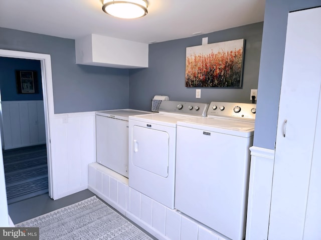 2508 Old House Point Rd, Fishing Creek, MD 21634 - washroom with laundry area, wainscoting, and washing machine and clothes dryer