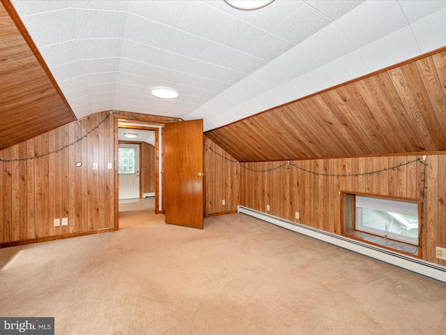 12836 Hessong Bridge Rd, Thurmont, MD 21788 - bonus room with carpet floors, wood walls, a baseboard heating unit, and vaulted ceiling