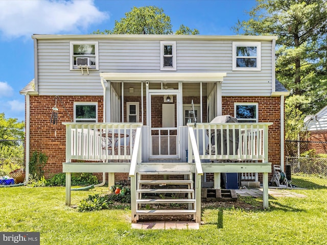 507 Kerwin Ct, Silver Spring, MD 20901 - rear view of house featuring brick siding, a sunroom, a wooden deck, and stairway
