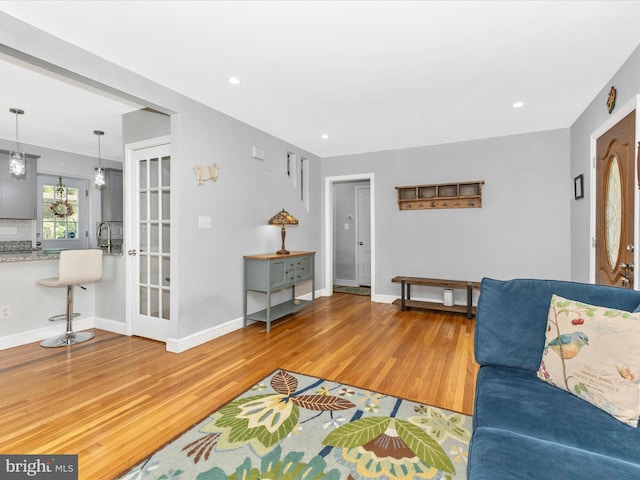 507 Kerwin Ct, Silver Spring, MD 20901 - living room with wood finished floors, recessed lighting, french doors, and baseboards