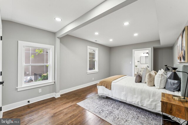 3104 Douglas St NE, Washington, DC 20018 - bedroom featuring baseboards, wood finished floors, recessed lighting, and connected bathroom