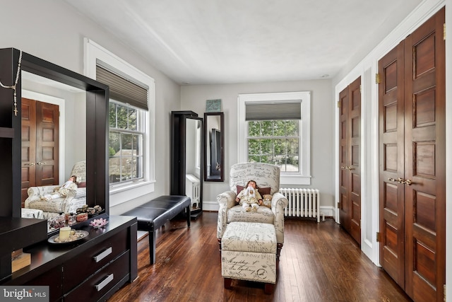 40 Treaty Elm Ln, Haddonfield, NJ 08033 - living area with baseboards, radiator heating unit, and dark wood-style flooring