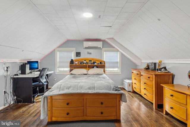 40 Treaty Elm Ln, Haddonfield, NJ 08033 - bedroom with dark wood-style flooring, a wall mounted air conditioner, and vaulted ceiling
