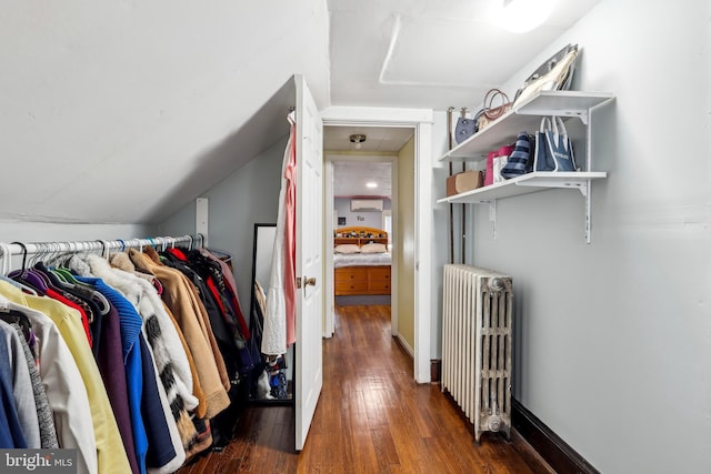 40 Treaty Elm Ln, Haddonfield, NJ 08033 - spacious closet with lofted ceiling, radiator heating unit, a wall mounted air conditioner, and hardwood / wood-style flooring