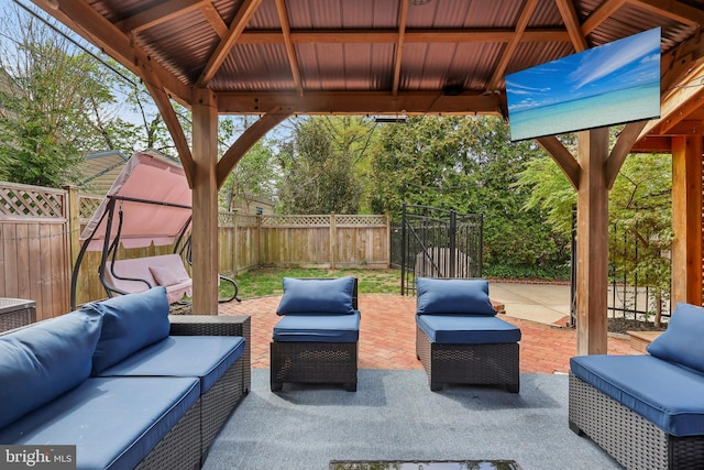 40 Treaty Elm Ln, Haddonfield, NJ 08033 - view of patio with an outdoor hangout area, a fenced backyard, and a gazebo