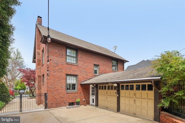 40 Treaty Elm Ln, Haddonfield, NJ 08033 - view of home's exterior with a chimney, brick siding, fence, and roof with shingles