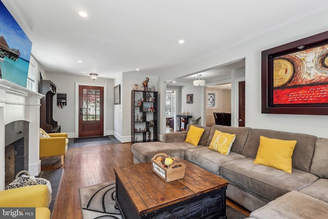 40 Treaty Elm Ln, Haddonfield, NJ 08033 - living area with a fireplace, hardwood / wood-style floors, recessed lighting, and baseboards