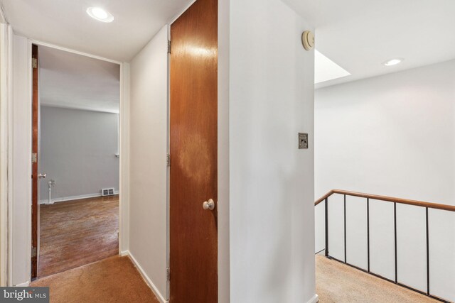 18 University Mews, Philadelphia, PA 19104 - hall with baseboards, carpet flooring, recessed lighting, and an upstairs landing