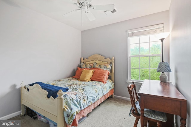 7601 Willow Bottom Rd, Sykesville, MD 21784 - bedroom with carpet flooring, visible vents, baseboards, and a ceiling fan