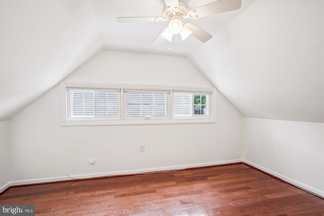 107 Bonnie View Rd, Glen Burnie, MD 21060 - bonus room featuring wood finished floors, baseboards, lofted ceiling, and a ceiling fan