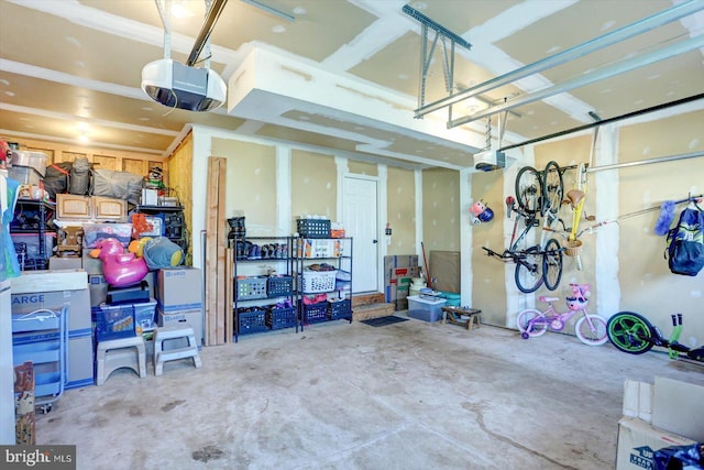 garage with a garage door opener