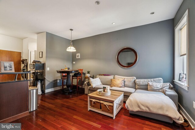 1519 Pine St Unit 7, Philadelphia, PA 19102 - living room featuring recessed lighting, baseboards, a wealth of natural light, and dark wood-style floors