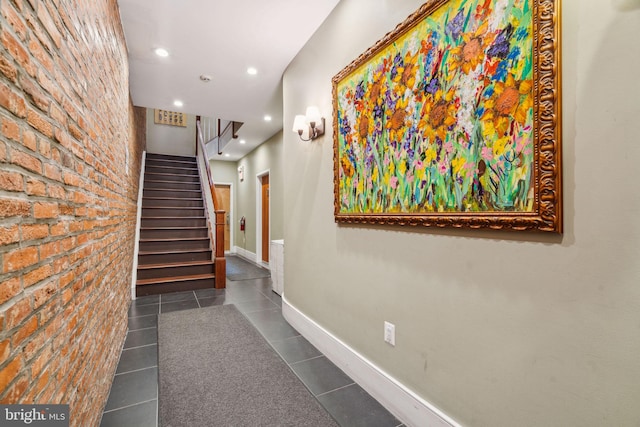1519 Pine St Unit 7, Philadelphia, PA 19102 - hallway featuring recessed lighting, stairway, tile patterned floors, and baseboards