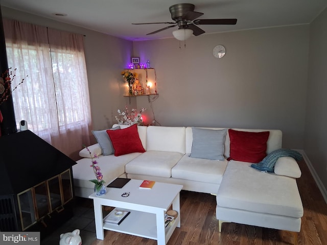 229 Old Line Ave, Laurel, MD 20724 - living area featuring a ceiling fan and wood finished floors