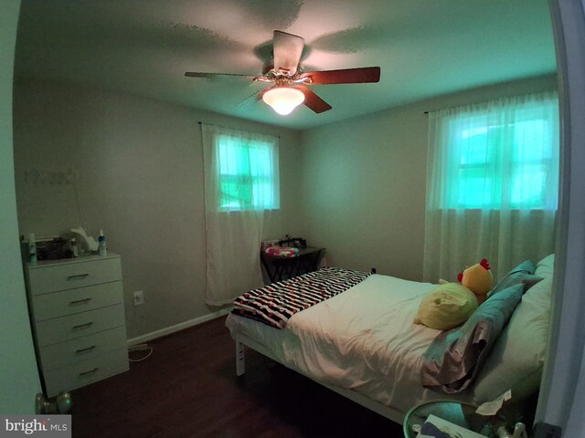 229 Old Line Ave, Laurel, MD 20724 - bedroom featuring dark wood-type flooring, baseboards, and a ceiling fan
