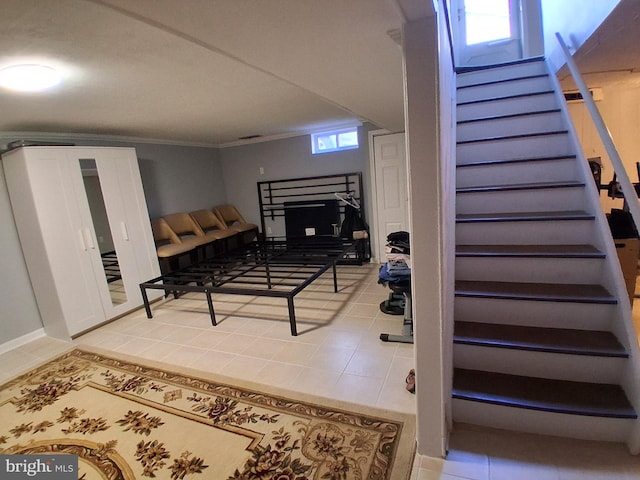 229 Old Line Ave, Laurel, MD 20724 - stairs with tile patterned floors and crown molding