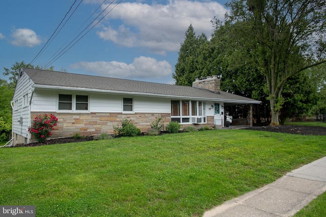 415 E Willow St, Elizabethtown, PA 17022 - single story home featuring covered porch, a front yard, and a chimney