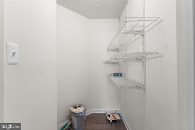 walk in closet with wood finished floors