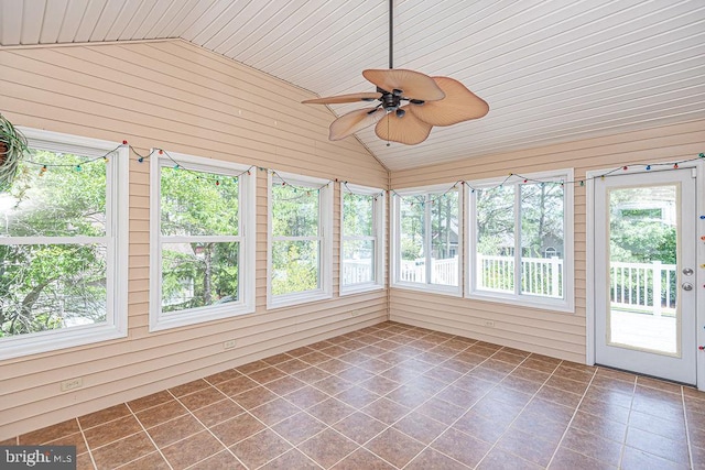 29 Salt Grass Rd, Ocean Pines, MD 21811 - unfurnished sunroom featuring vaulted ceiling, tile patterned floors, wooden walls, and wooden ceiling