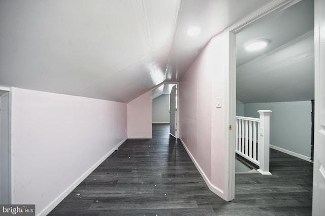 additional living space with baseboards, wood finished floors, and lofted ceiling