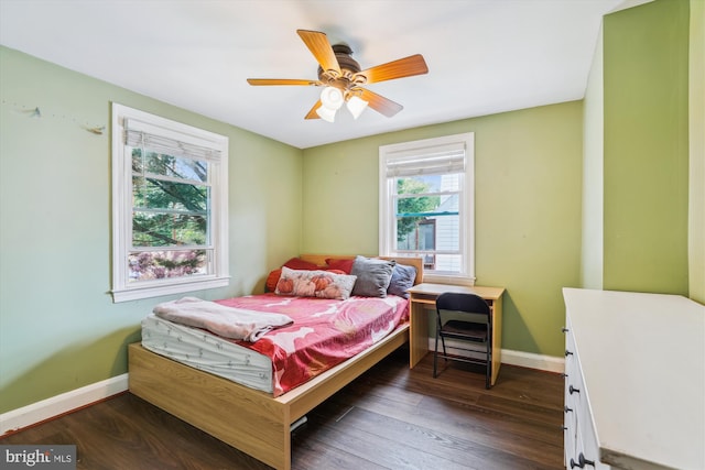 5218 Arbutus Ave, Baltimore, MD 21227 - bedroom featuring baseboards, dark wood-type flooring, and ceiling fan