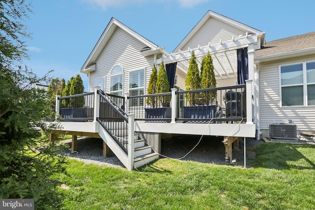 207 Reid Way, West Chester, PA 19382 - back of property with stairs, a pergola, central AC, a wooden deck, and a yard