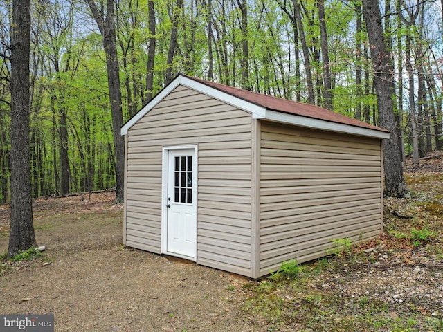 659 Settlers Valley Way, Lost River, WV 26810 - view of shed featuring a view of trees